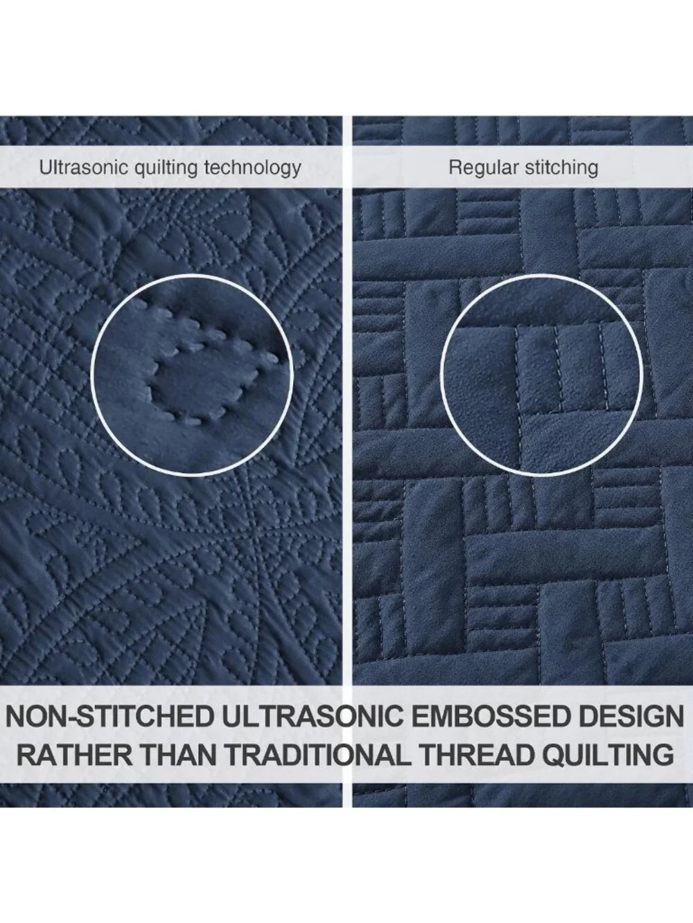 Navy Blue King Size Quilt Set - Soft Lightweight Bedspread & 2 Pillow Shams